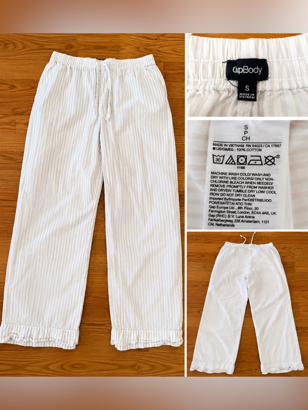 GapBody Women's White/Cream Pink Pinstripe Cotton Pajama Pants Size S